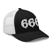 Navy/ White trucker hat featuring White 666 embroidered artwork, product image 4