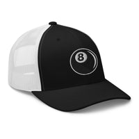 Charcoal/ Black trucker hat featuring Eight Ball Billiards embroidered artwork, product image 4