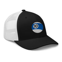 Charcoal/ Black trucker hat featuring Ten Ball Billiards embroidered artwork, product image 4