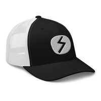 Charcoal/ Black trucker hat featuring Sowilo Rune embroidered artwork, product image 4