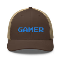 trucker hat featuring 8 Bit Gamer Embroidered Retro embroidered artwork, product image 15