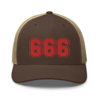 trucker hat featuring Red 666 Number of the Beast Embroidered Retro embroidered artwork, product image 15