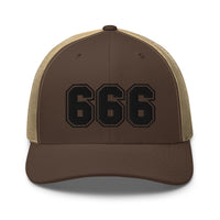 trucker hat featuring Black 666 Number of the Beast Embroidered Retro embroidered artwork, product image 15