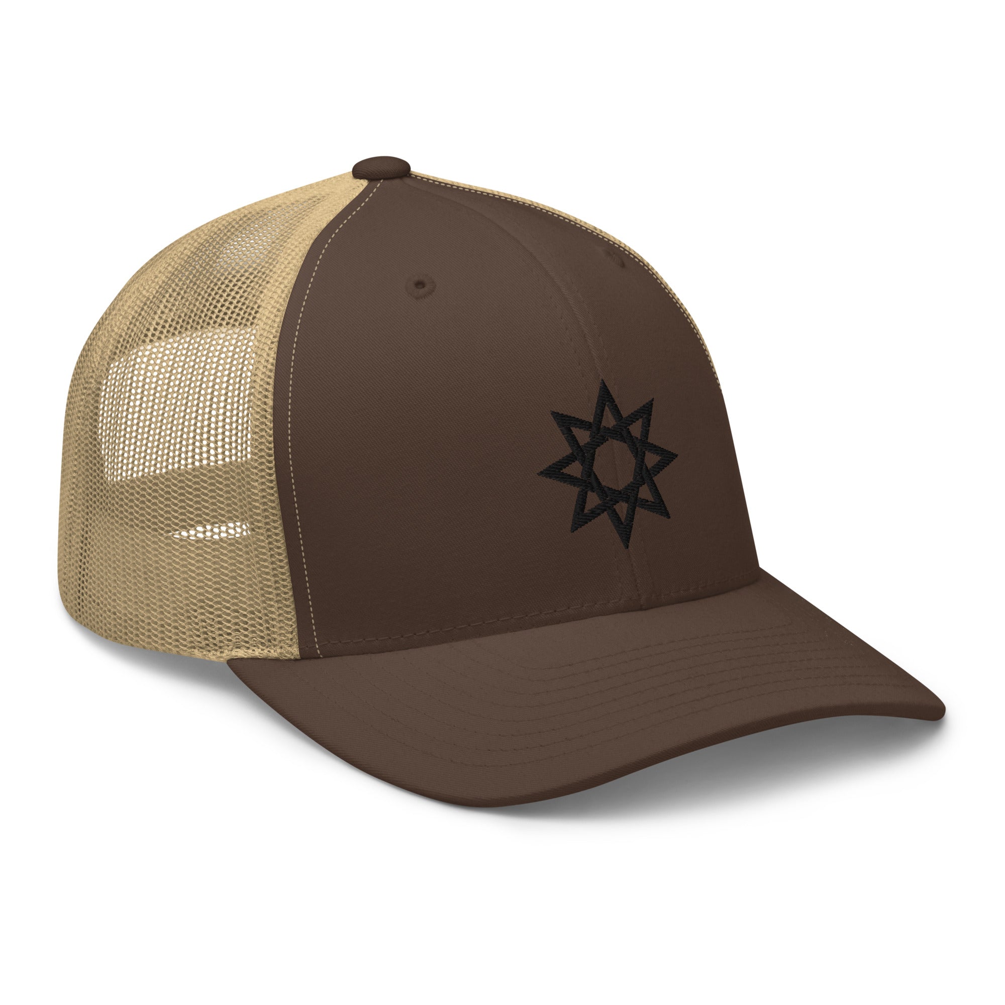 Black 8 Point Star Octagram Anu God Embroidered Retro Trucker Cap Snapback Hat