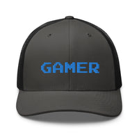 Khaki trucker hat featuring 8 Bit Gamer Embroidered Retro embroidered artwork, product image 11