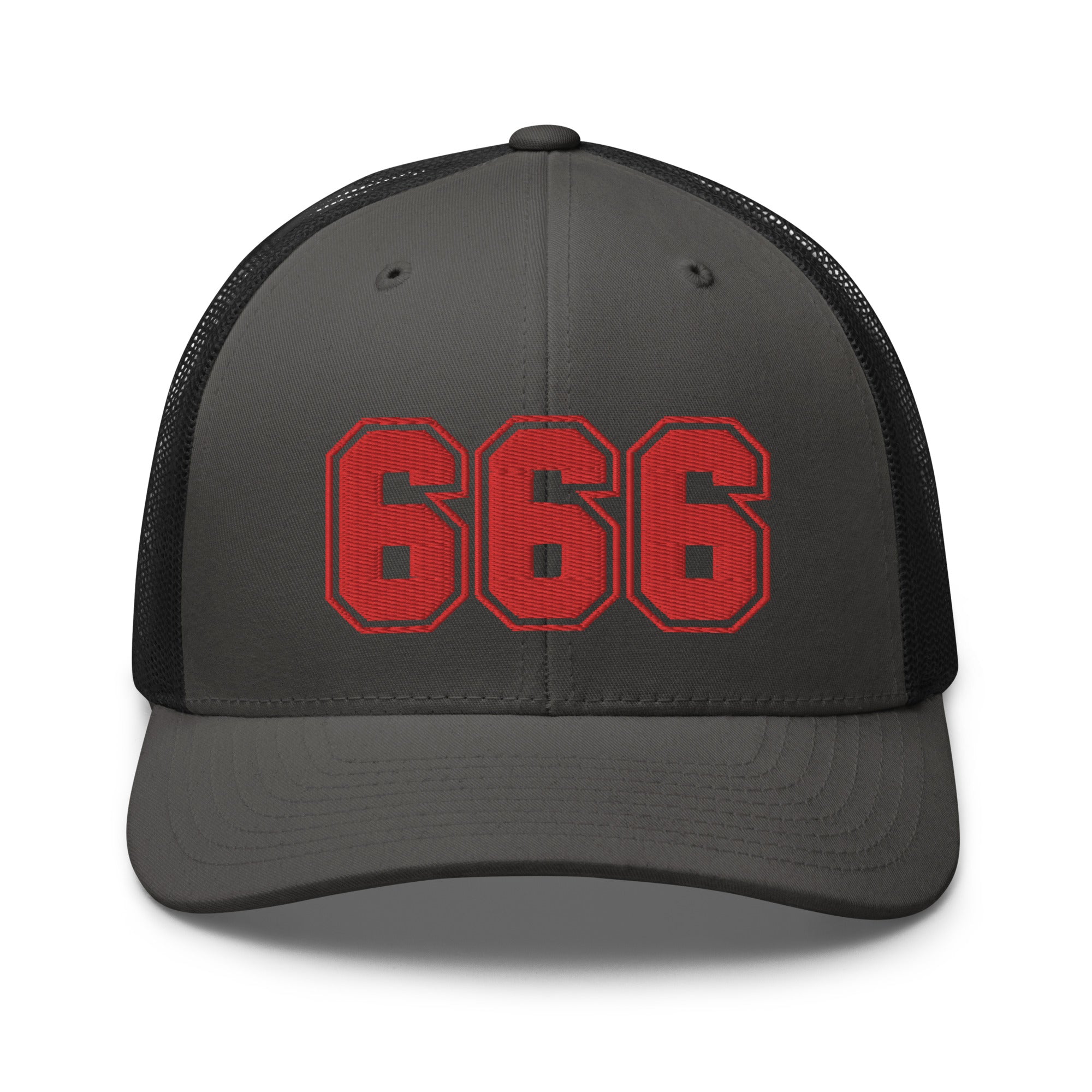 Red 666 Number of the Beast Embroidered Retro Trucker Cap Snapback Hat