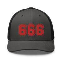 Khaki trucker hat featuring Red 666 Number of the Beast Embroidered Retro embroidered artwork, product image 11