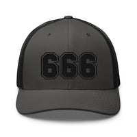 Khaki trucker hat featuring Black 666 Number of the Beast Embroidered Retro embroidered artwork, product image 11