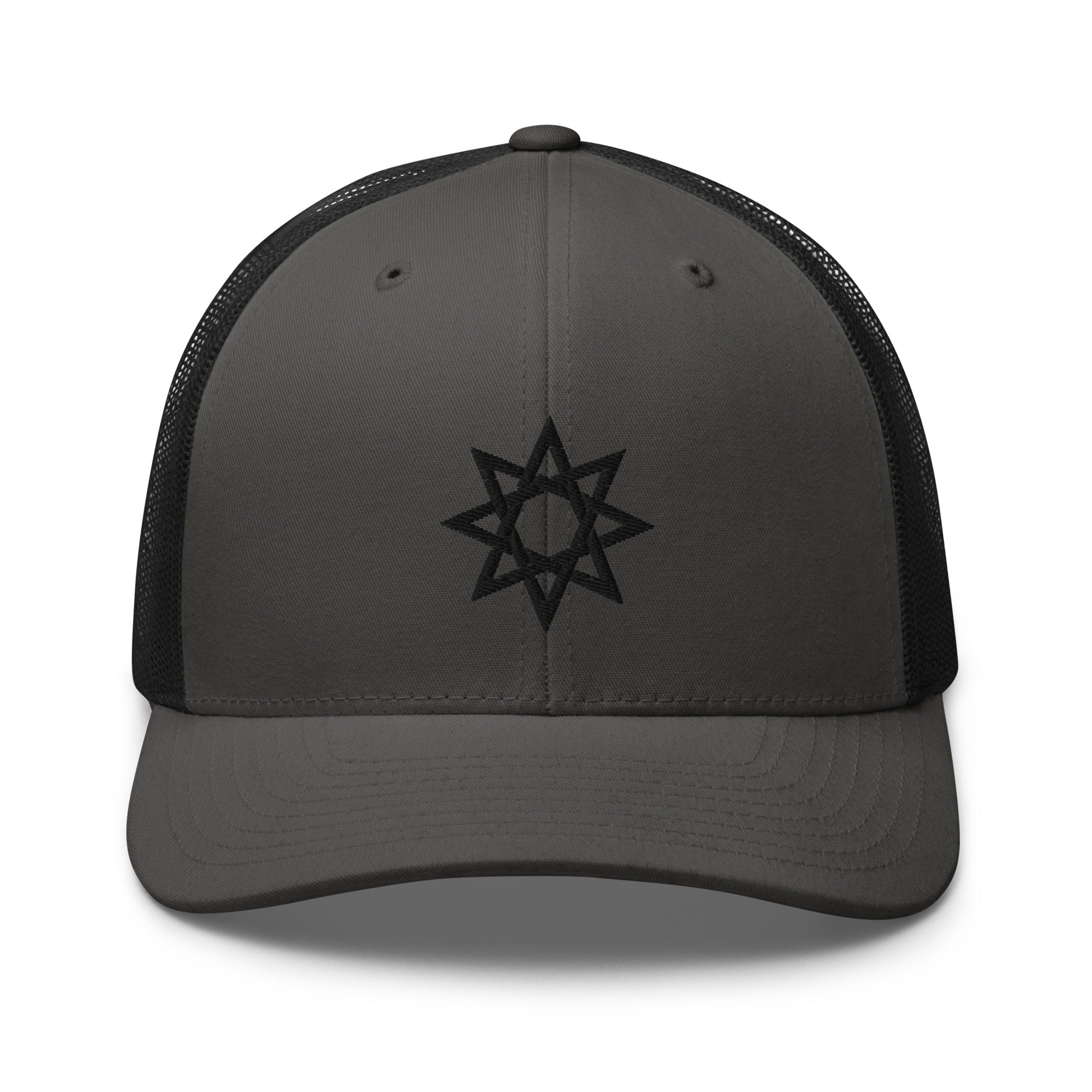 Black 8 Point Star Octagram Anu God Embroidered Retro Trucker Cap Snapback Hat