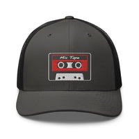 Heather/ Black trucker hat featuring 80's Style Retro Cassette Mix Tape Embroidered Retro embroidered artwork, product image 10