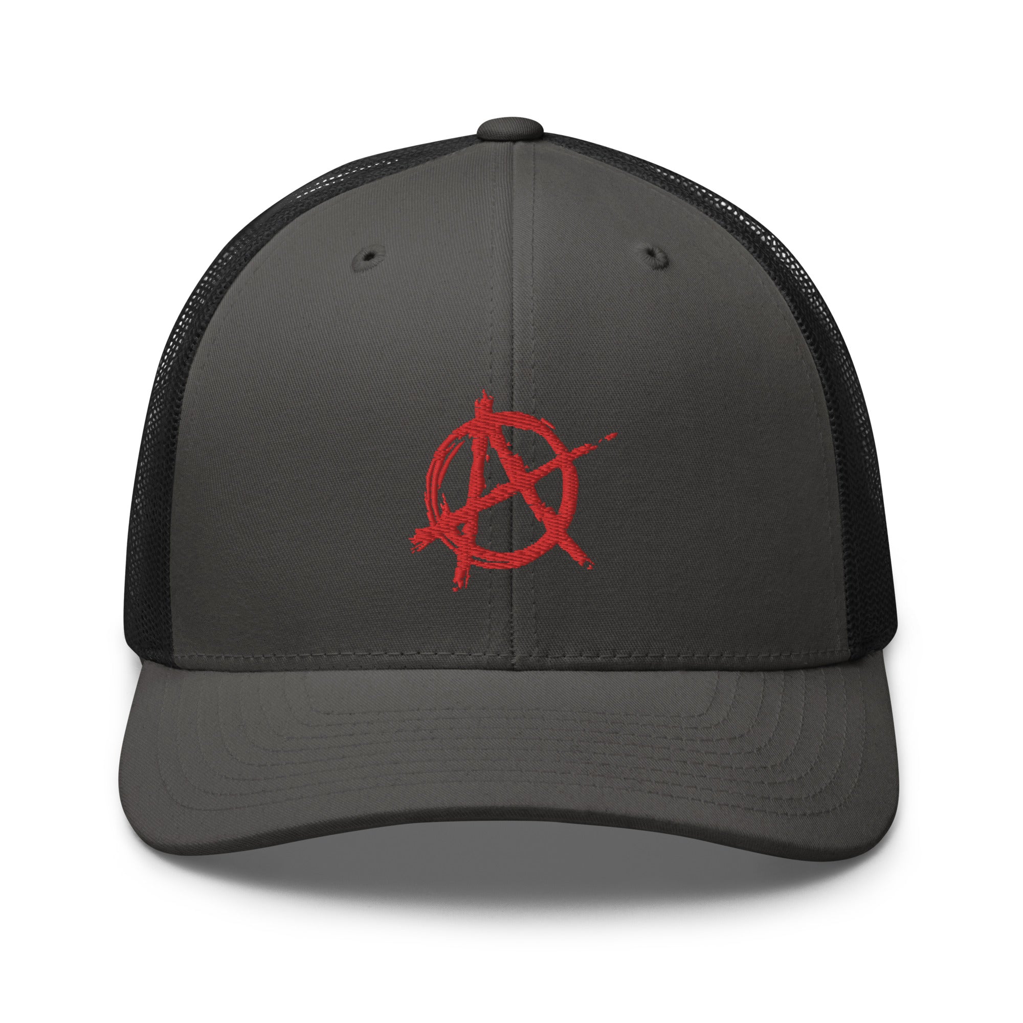 Red Anarchy Sign Punk Rock Chaos Embroidered Retro Trucker Cap Snapback Hat