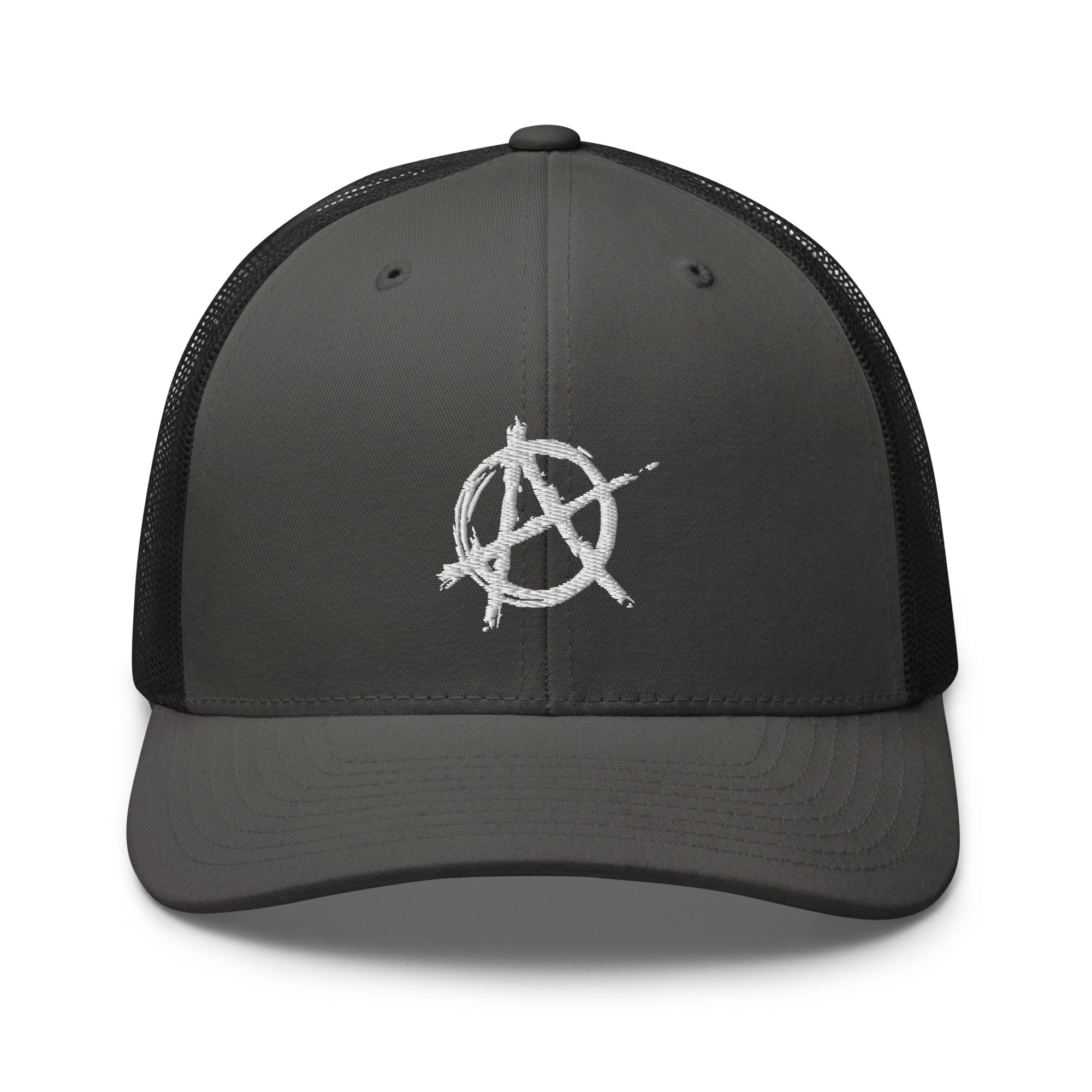 White Anarchy Sign Punk Rock Chaos Embroidered Retro Trucker Cap Snapback Hat