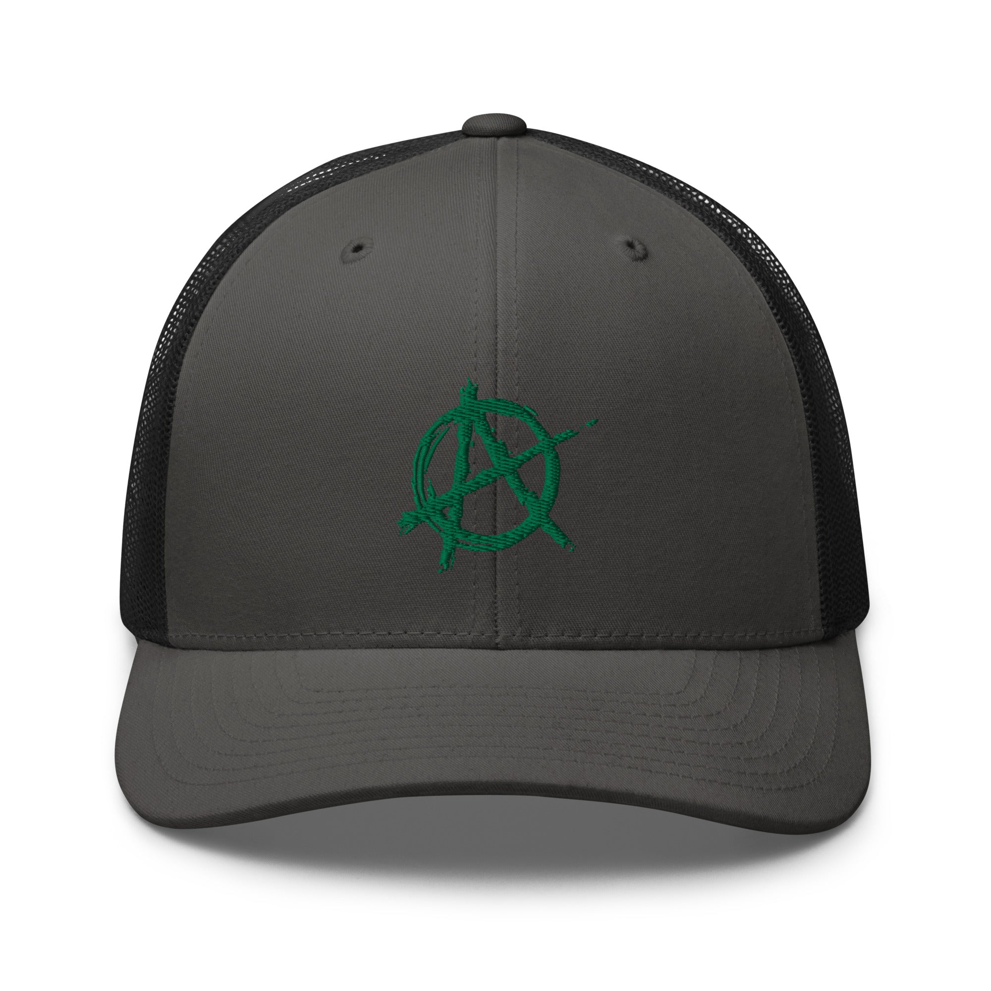 Green Anarchy Sign Punk Rock Chaos Embroidered Retro Trucker Cap Snapback Hat