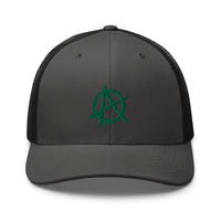 trucker hat featuring Green Anarchy Sign Punk Rock Chaos Embroidered Retro embroidered artwork, product image 10