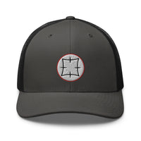 White trucker hat featuring Ancient Japanese Symbol Embroidered Samurai embroidered artwork, product image 9