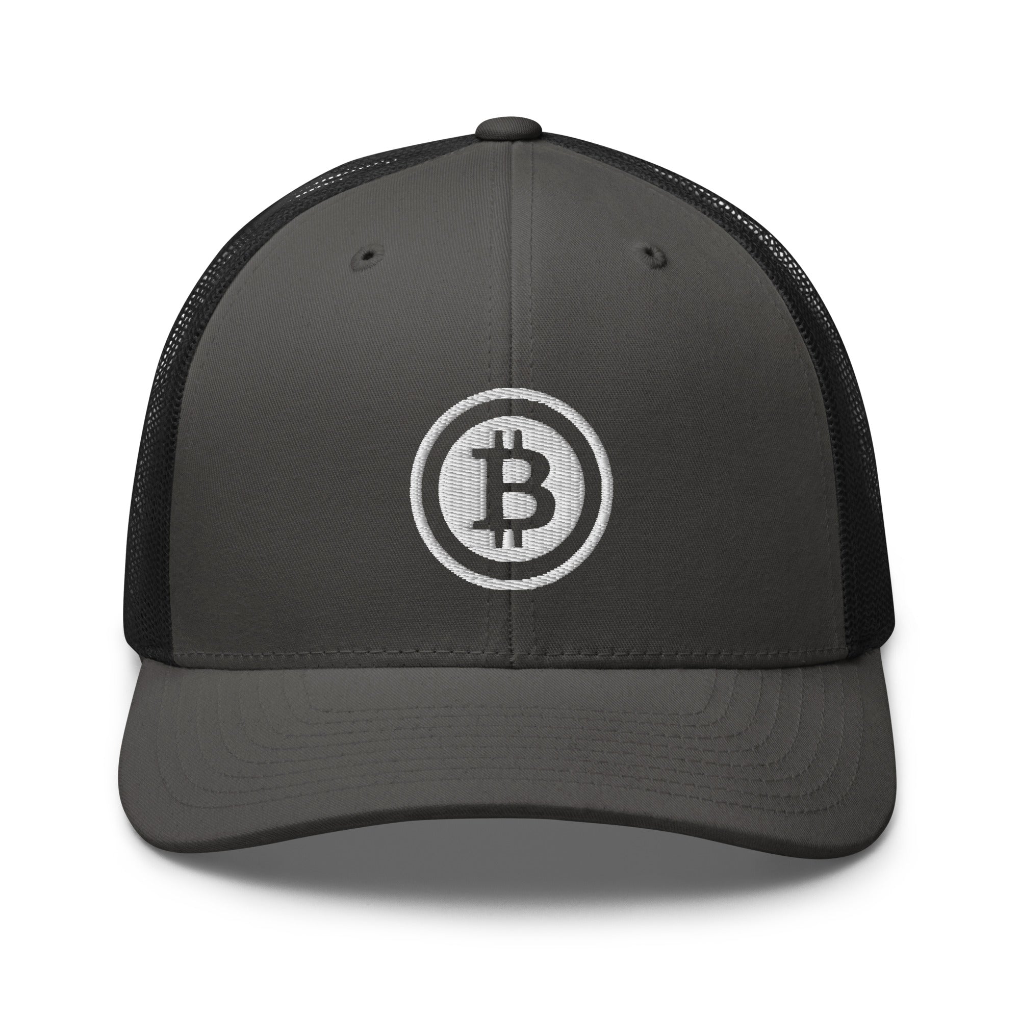 White Bitcoin Crypto Currency Symbol Ticker Embroidered Trucker Cap Snapback Hat