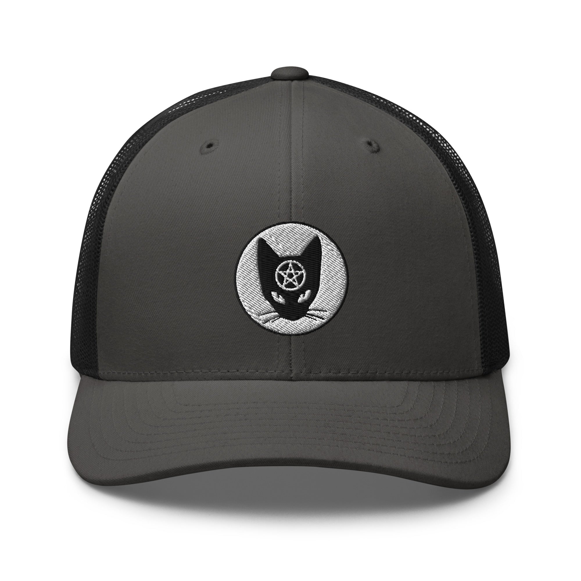 Black Cat Wiccan Pentagram Embroidered Retro Trucker Cap Snapback Hat