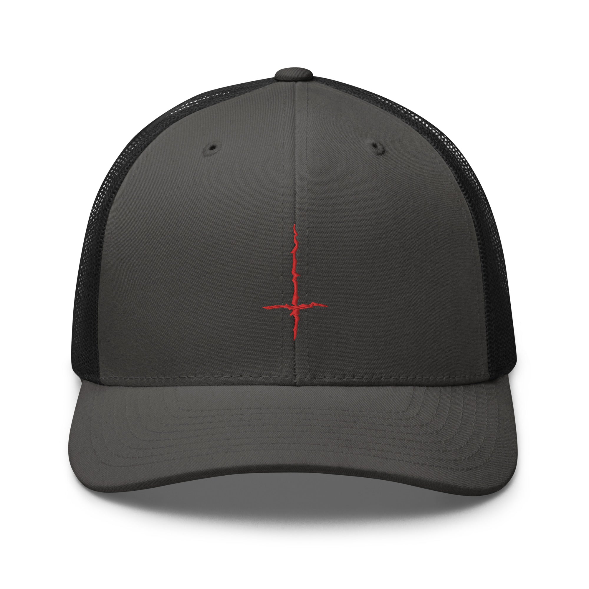 Red Inverted Cross Black Metal Style Embroidered Trucker Cap Snapback Hat