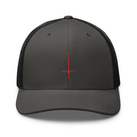 White trucker hat featuring Red Inverted Cross Black Metal Style embroidered artwork, product image 9