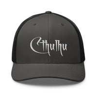 White trucker hat featuring White Call of Cthulhu Great Old Ones embroidered artwork, product image 9