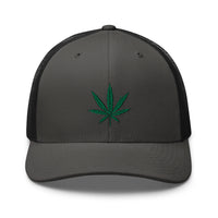 trucker hat featuring Cannabis Pot Leaf Marijuana Embroidered Retro embroidered artwork, product image 10