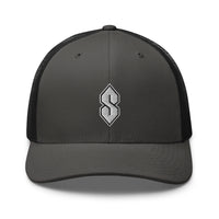 White trucker hat featuring Black Outline Cool S, Graffiti S, Middle School S embroidered artwork, product image 9