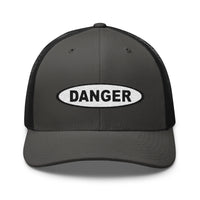 White trucker hat featuring White Danger Warning Sign Embroidered Retro embroidered artwork, product image 9