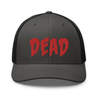 White trucker hat featuring Red Thread DEAD Emotional Depression embroidered artwork, product image 9