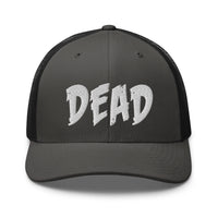 White trucker hat featuring White DEAD Emotional Depression embroidered artwork, product image 9