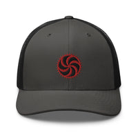 White trucker hat featuring Red Deadly Swirl Spike Symbol embroidered artwork, product image 9