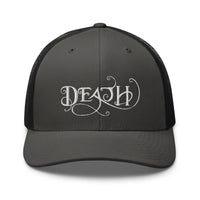 White trucker hat featuring Whimsical Death - This is the End embroidered artwork, product image 9