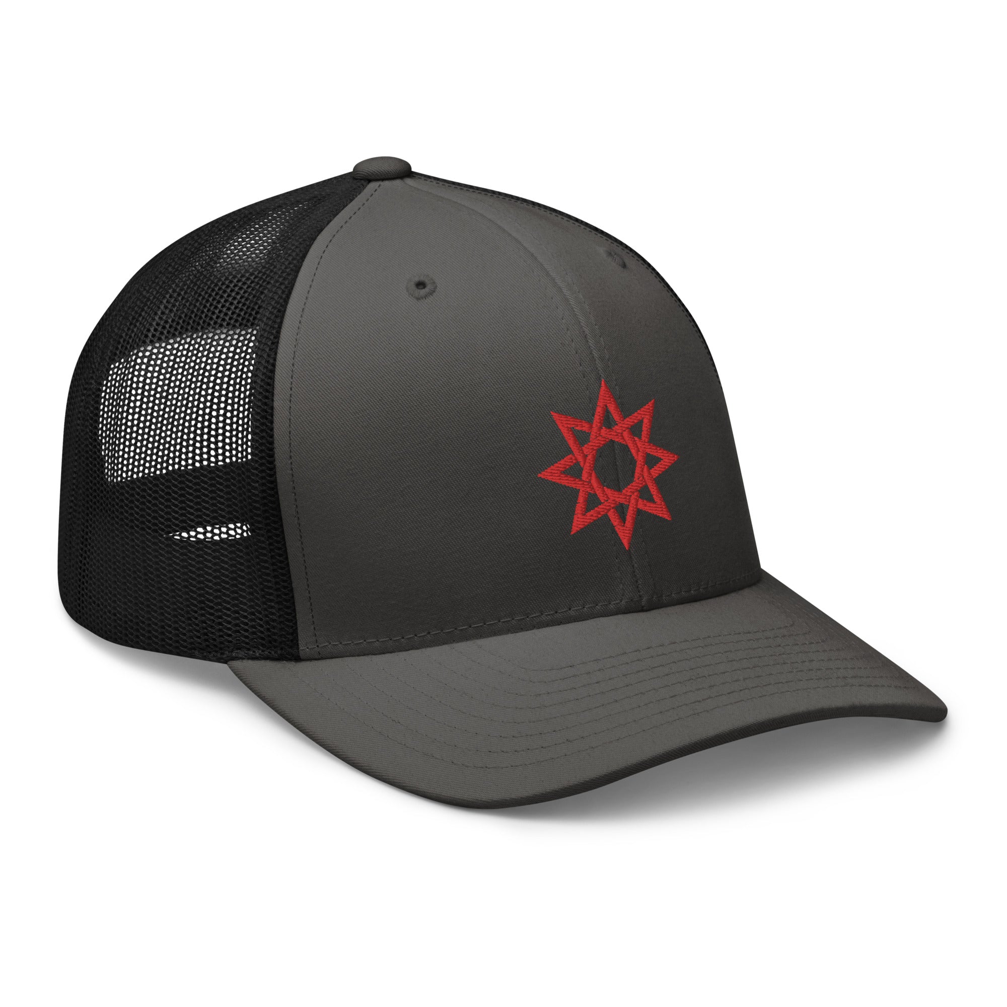 Red 8 Point Star Octagram Anu God Embroidered Retro Trucker Cap Snapback Hat