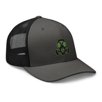 trucker hat featuring Green Bio Hazard Gas Mask Embroidered Retro embroidered artwork, product image 10