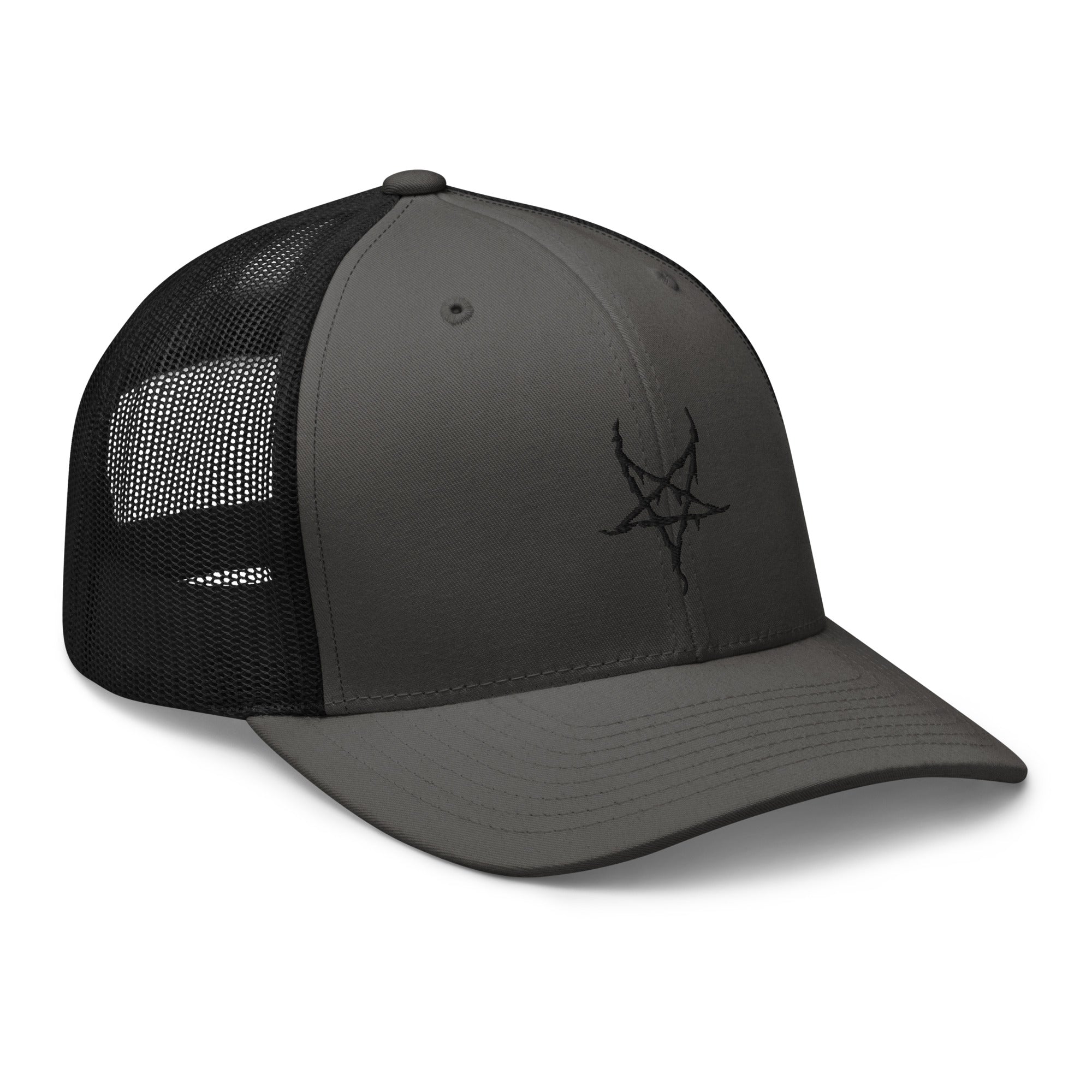 Black Inverted Pentagram Black Metal Style Embroidered Trucker Cap Snapback Hat