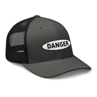 trucker hat featuring White Danger Warning Sign Embroidered Retro embroidered artwork, product image 10