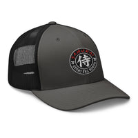 Charcoal/ Black trucker hat featuring Samurai Honor the Sword Japanese Kanji Symbol embroidered artwork, product image 5