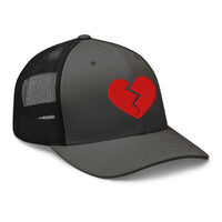Pink trucker hat featuring Red Broken Heart Valentine's Day embroidered artwork, product image 6
