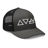 Pink trucker hat featuring Fire Water Wind Earth The Four Elements of Matter embroidered artwork, product image 6