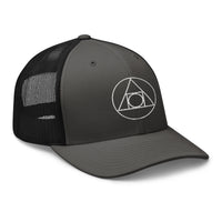 Pink trucker hat featuring Philosopher's Stone White Alchemy Symbol embroidered artwork, product image 6