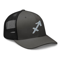 Pink trucker hat featuring Zodiac Sign Sagittarius embroidered artwork, product image 6