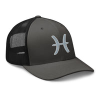 Pink trucker hat featuring Zodiac Sign Pisces embroidered artwork, product image 6