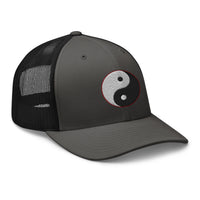 Pink trucker hat featuring Yin and Yang Chinese Symbol embroidered artwork, product image 6