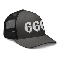 Heather/ Black trucker hat featuring White 666 embroidered artwork, product image 7