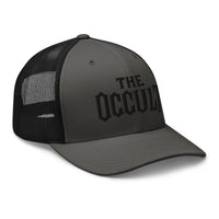 Heather/ Black trucker hat featuring The Occult Black embroidered artwork, product image 6