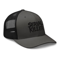 Heather/ Black trucker hat featuring Serial Killer embroidered artwork, product image 6