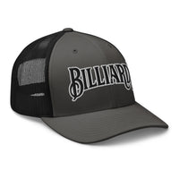 Heather/ Black trucker hat featuring Billiards Pool Hall embroidered artwork, product image 6