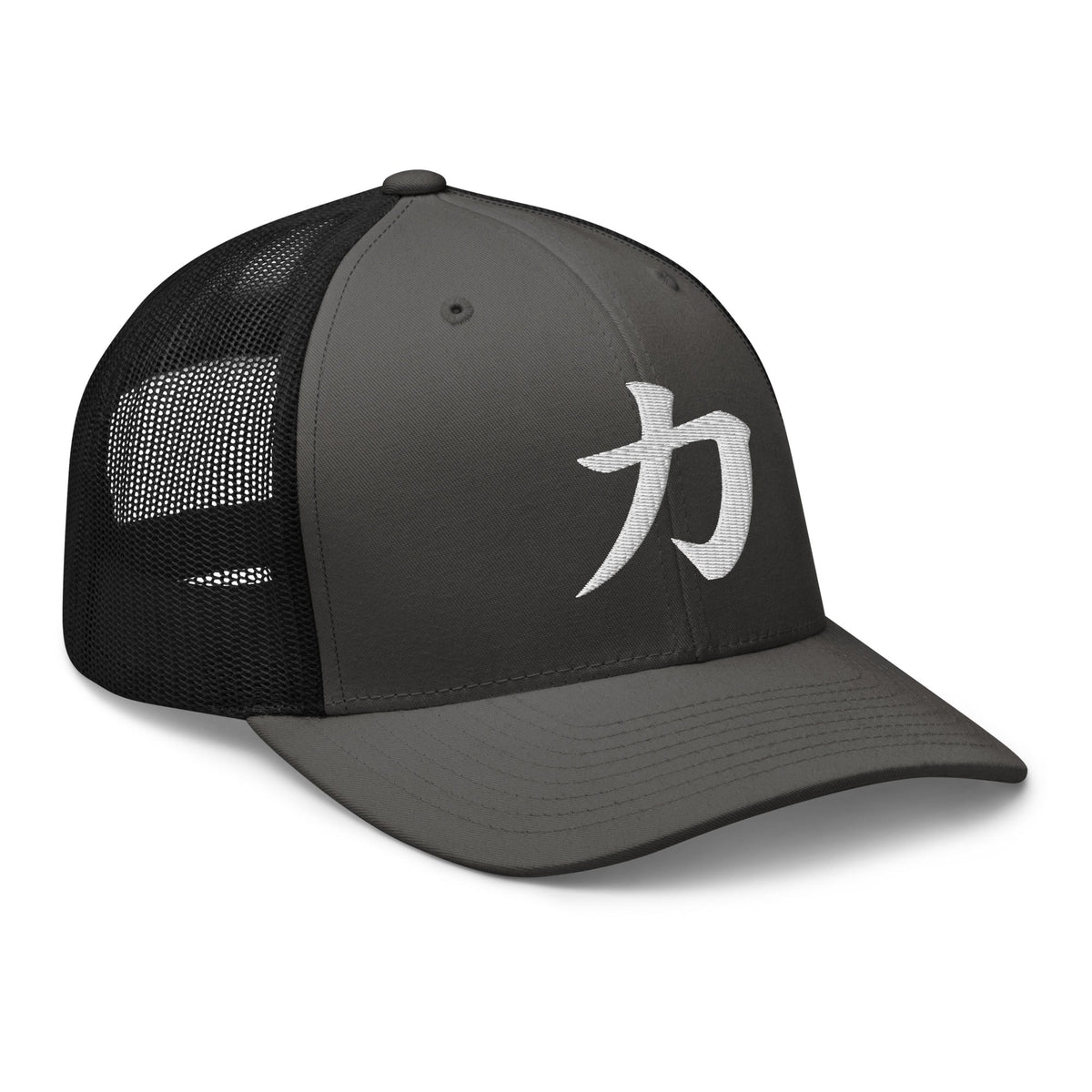 Pink trucker hat featuring Japanese Kanji Power 力 embroidered artwork, product image 6