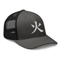 Pink trucker hat featuring Japanese Kanji Fire 火 embroidered artwork, product image 6