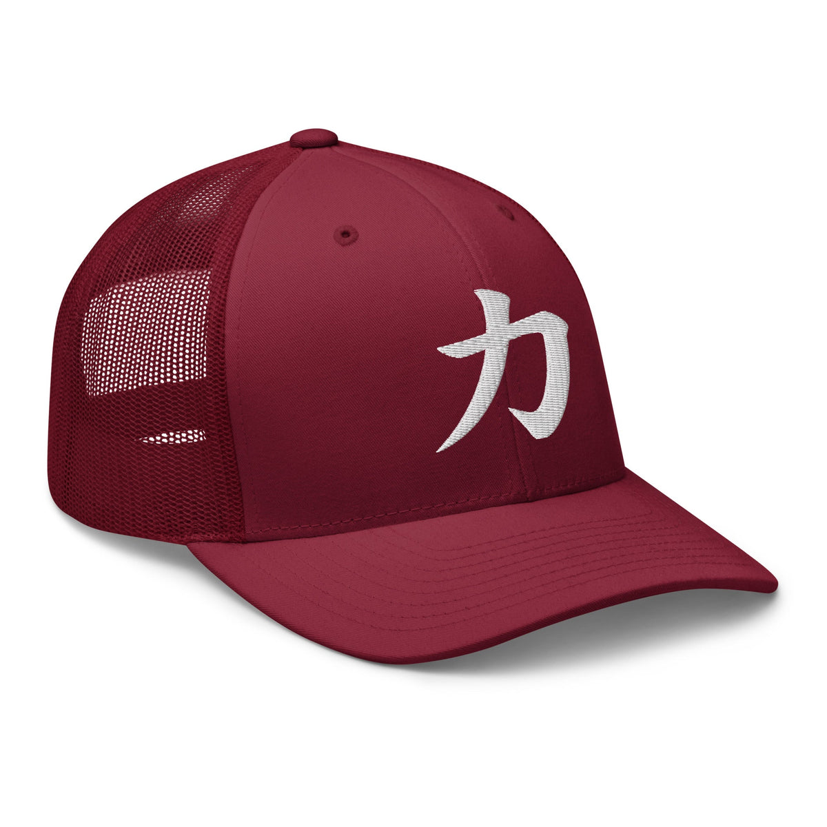 Heather/ Black trucker hat featuring Japanese Kanji Power 力 embroidered artwork, product image 7