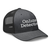 Heather/ Black trucker hat featuring Online Detective embroidered artwork, product image 7